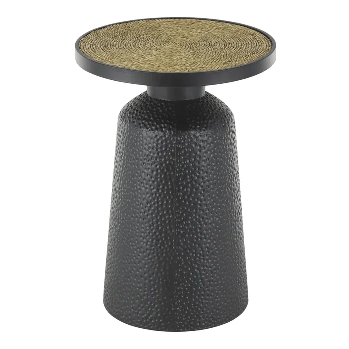 Astrid Black Metal and Seagrass Rope Pedestal Side Table