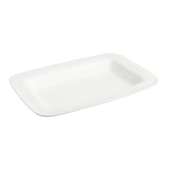 Aven Rectangular White Ribbed Rim Serving Platter