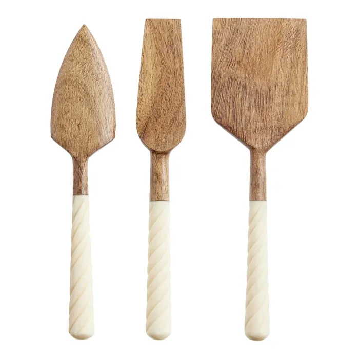 Aziza Ivory Resin and Mango Wood Cheese Knives 3 Piece Set