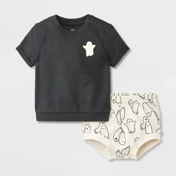 Baby 2pc Halloween Ghost Friends T-Shirt & Bloomer Set – Cat & Jack™ Black 12M