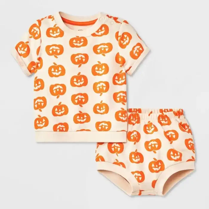 Baby 2pc Halloween Pumpkin T-Shirt & Bloomer Set – Cat & Jack™ Cream 18M