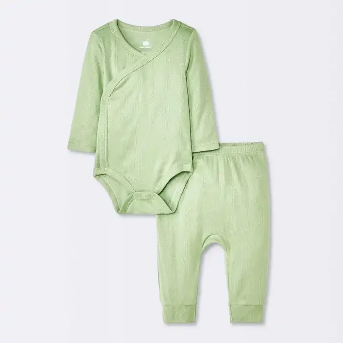 Baby 2pc Neutral Pointelle Top & Bottom Set – Cloud Island™ Green 12M