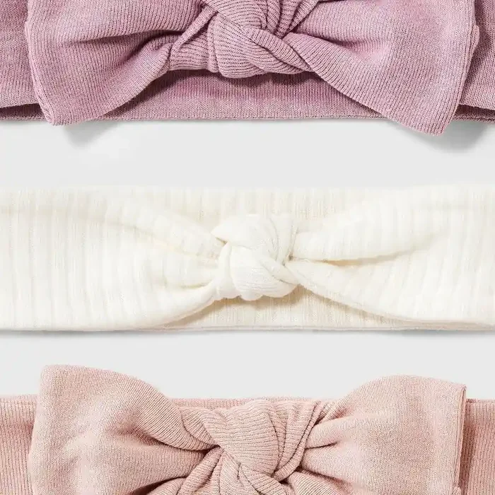 Baby 3pk Headwrap – Cloud Island™ Pink Newborn Solid Cotton Infant Accessories Set, Machine Washable, Tumble Dry