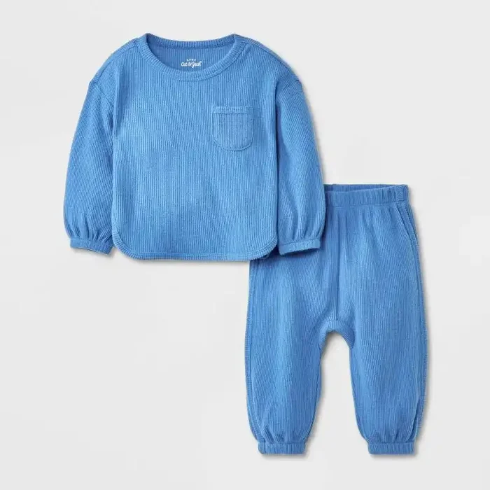 Baby Boys‘ 2pc Cozy Thermal Sweatshirt & Jogger Pants Set – Cat & Jack™ Blue 3-6M
