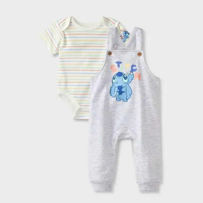 Baby Boys‘ 2pc Disney Lilo & Stitch Long Sleeve Bodysuit and Overalls Set – Oatmeal 3-6M