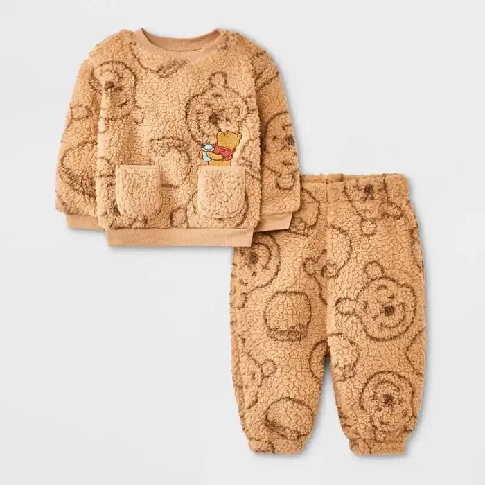 Baby Boys‘ 2pc Disney Winnie The Pooh Cozy Pullover & Pants Set – Tan 3-6M