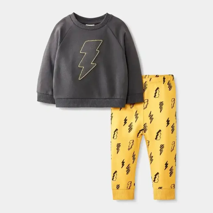 Baby Boys‘ 2pc Embroidered Lightning Bolt Fleece Sweatshirt & Jogger Pants Set – Cat & Jack™ Gray 18M