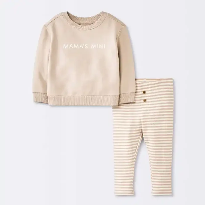 Baby Boys‘ 2pc Mama‘s Mini Embroidered Sweatshirt Set – Cloud Island™ Tan 6-9M