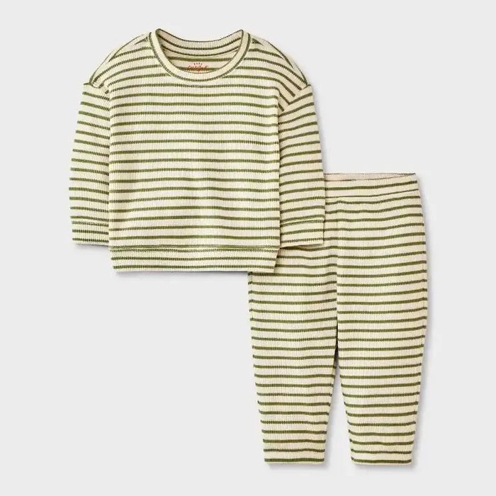 Baby Boys‘ 2pc Striped Waffle Sweatshirt & Jogger Pants Set – Cat & Jack™ Beige 18M