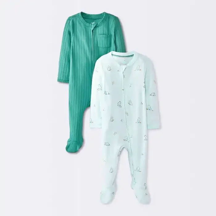 Baby Boys‘ 2pk Cozy Wide Ribbed Animals Sleep N‘ Play – Cloud Island™ Blue Newborn