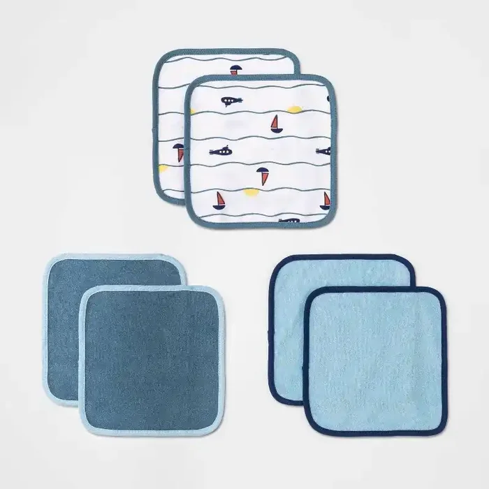 Baby Boys‘ 6pk Seaside Washcloth Set – Cloud Island™ Blue