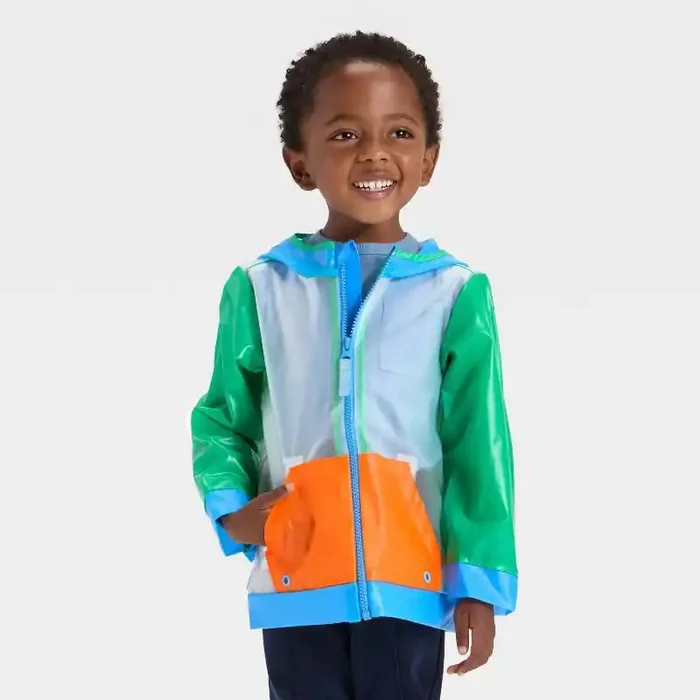 Baby Boys‘ Colorblock Clear Rain Jacket – Cat & Jack™ Green/Blue/Orange 12M