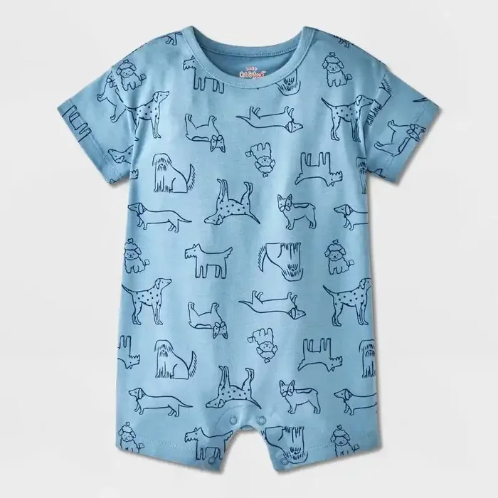 Baby Boys‘ Dogs Short Sleeve Romper – Cat & Jack™ Blue 0-3M