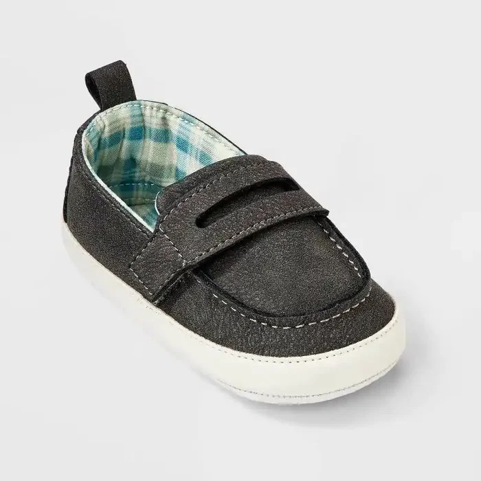 Baby Boys‘ Plaid Lining Moccasin Crib Shoes – Cat & Jack™ Black 9-12M