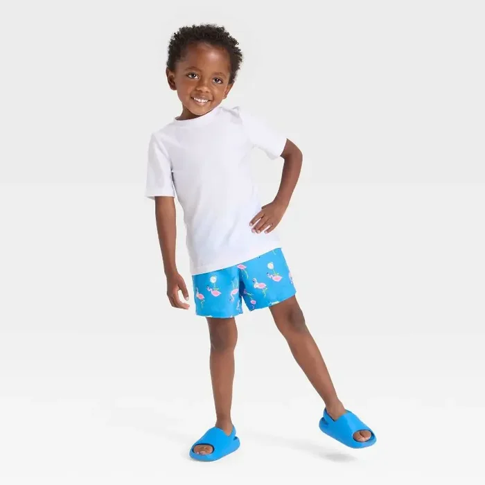 Baby Boys‘ Short Sleeve Skateboarding Flamingo Rashguard Swim Set – Cat & Jack™ Blue 12M