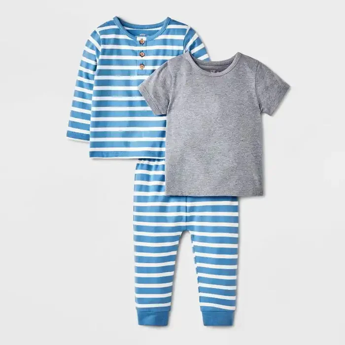Baby Boys‘ Striped 3pc Top & Bottom Set – Cat & Jack™ Blue 3-6M
