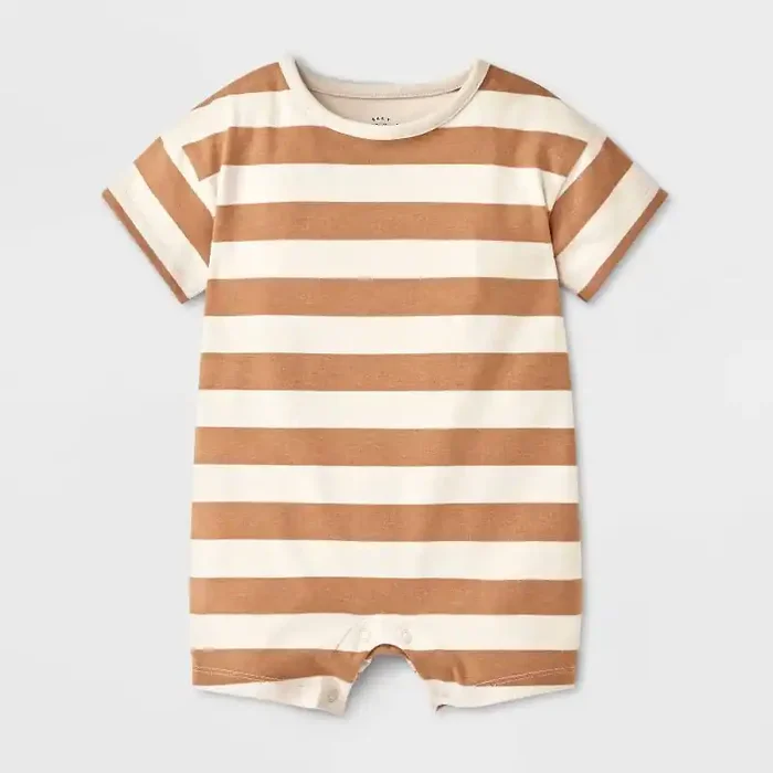 Baby Boys‘ Striped Short Sleeve Romper – Cat & Jack™ Tan 12M