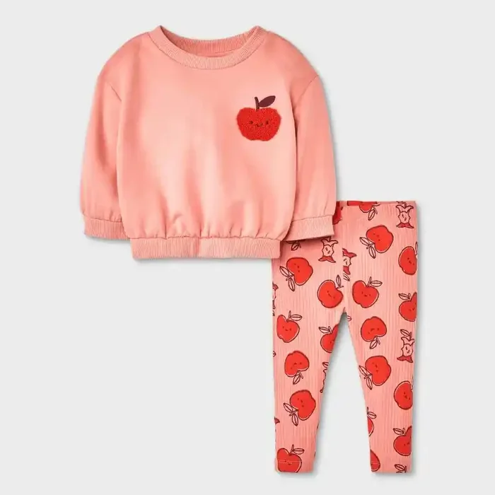 Baby Girls‘ 2pc Apple Fleece Sweatshirt & Leggings Set – Cat & Jack™ Pink Newborn