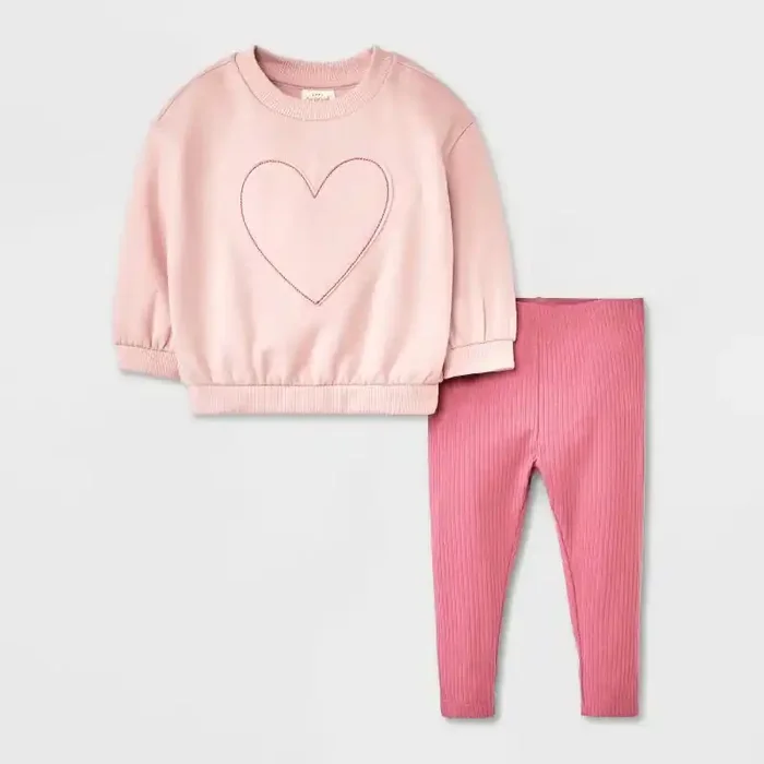 Baby Girls‘ 2pc Embroidered Heart Fleece Sweatshirt & Leggings Set – Cat & Jack™ Purple 18M