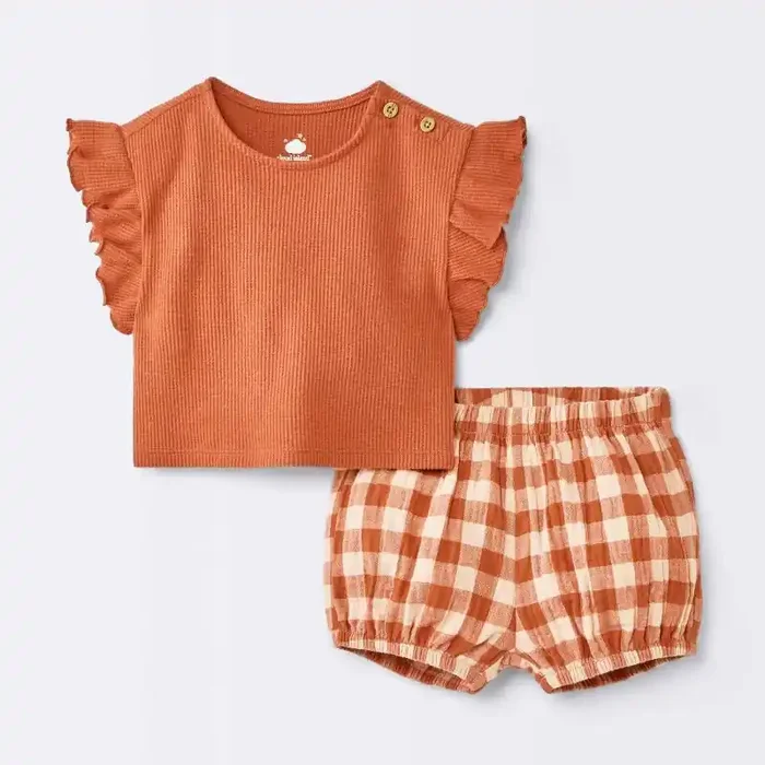 Baby Girls‘ 2pc Flutter Gingham Set – Cloud Island™ Orange 6-9M