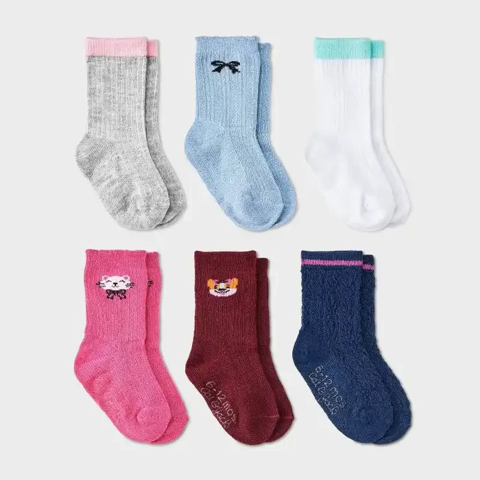 Baby Girls‘ 6pk Cat & Dog Bow Crew Socks – Cat & Jack™ 6-12 M