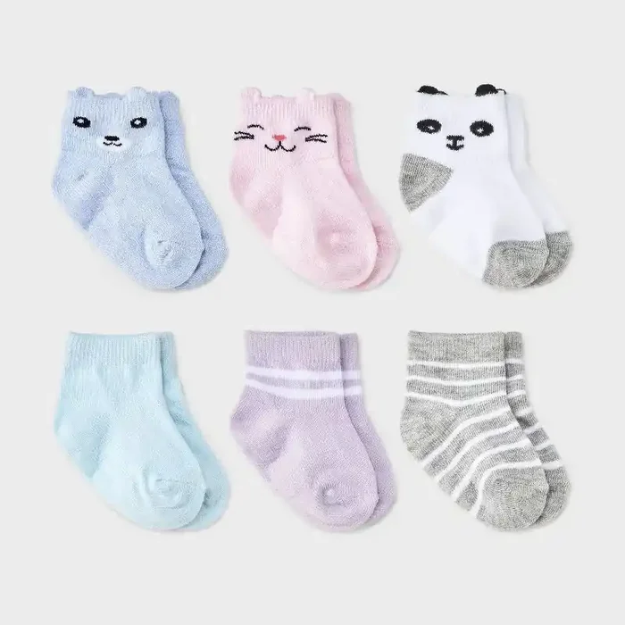 Baby Girls‘ 6pk Critter Ankle Socks – Cat & Jack™ 6-12M