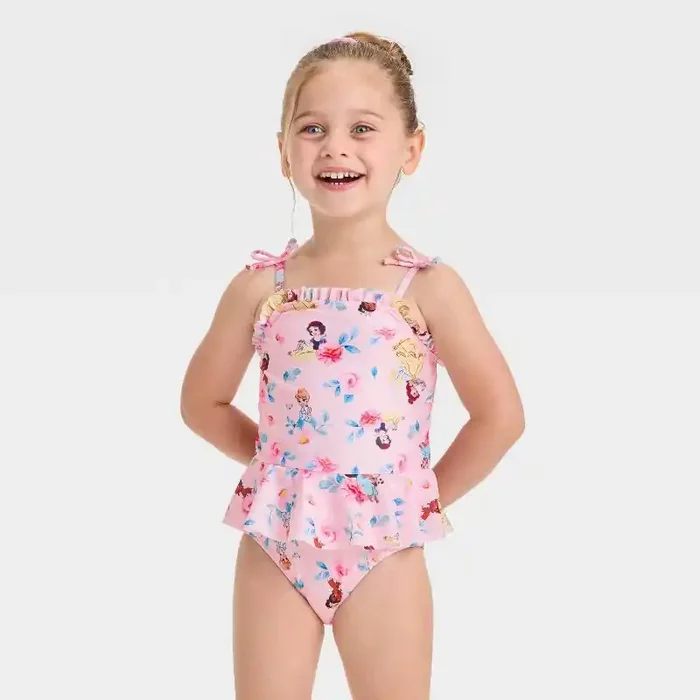 Baby Girls‘ Disney Princess Ruffle One Piece Swimsuit with Bows – Pink 18M