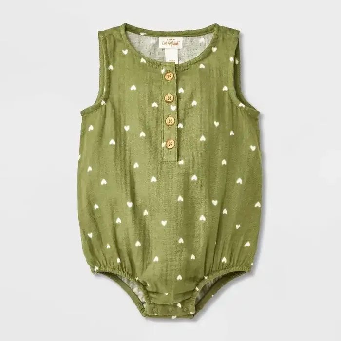 Baby Girls‘ Heart Gauze Romper – Cat & Jack™ Green Newborn