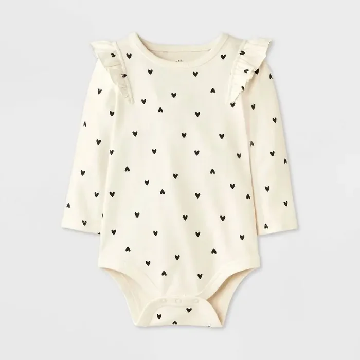 Baby Girls‘ Heart Ruffle Bodysuit – Cat & Jack™ Black/White 3-6M