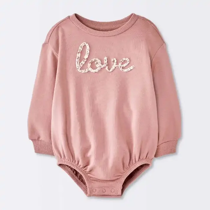 Baby Girls‘ Love Sweatshirt Romper- Cloud Island™ Pink 6-9M