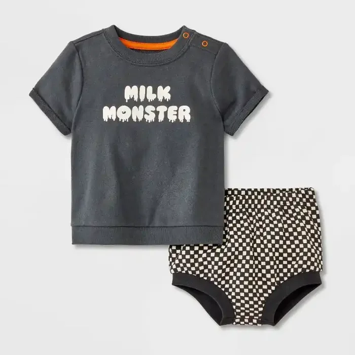 Baby Halloween Checkered Milk Monster T-Shirt & Bloomer Set – Cat & Jack™ Black 12M