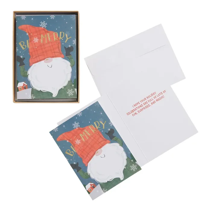 Be Merry Gnome Boxed Holiday Cards 15 Count