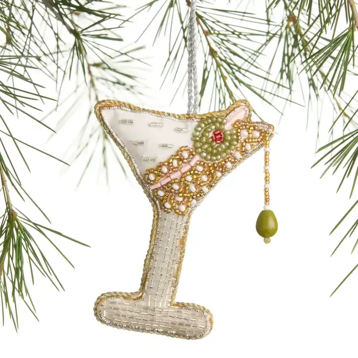 Beaded Fabric Martini Ornament