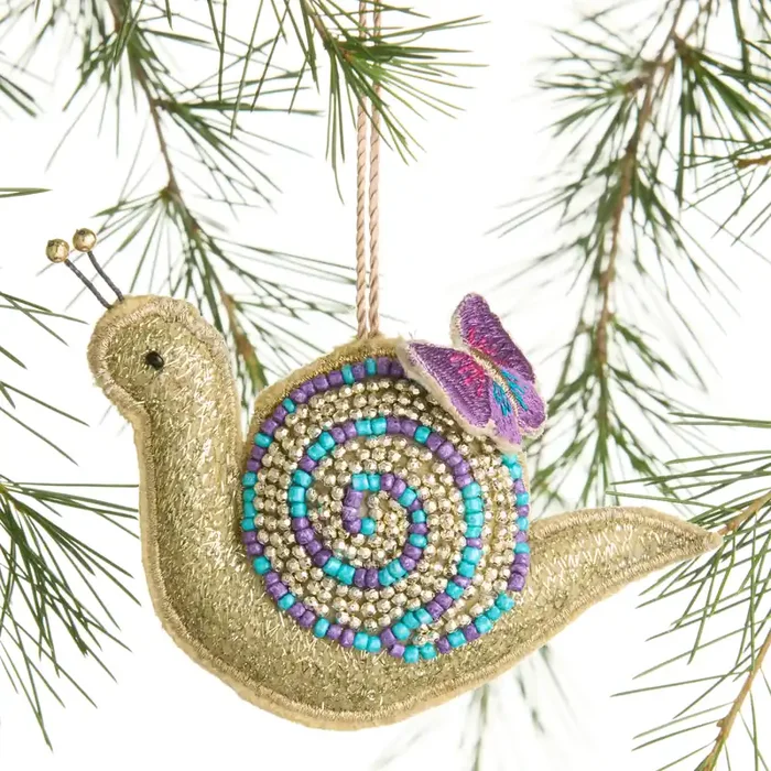 Beaded Fabric Snail Ornament