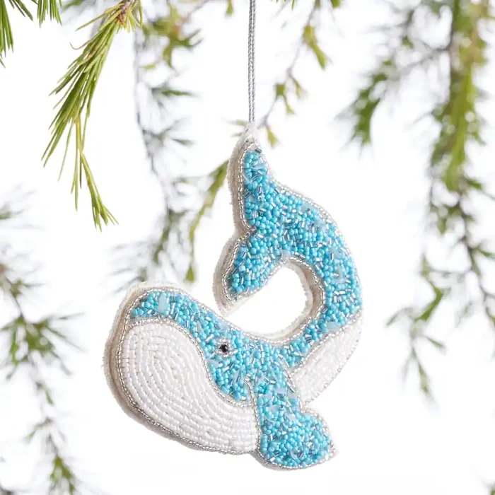 Beaded Fabric Whale Ornament
