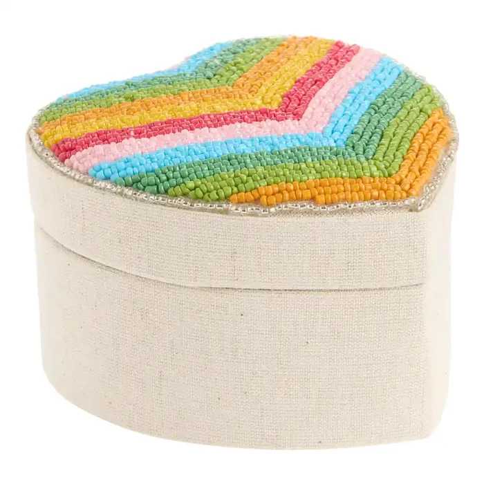 Beaded Rainbow Heart Trinket Box
