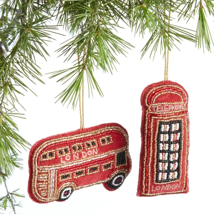 Beaded Velvet London Icon Ornaments Set of 2
