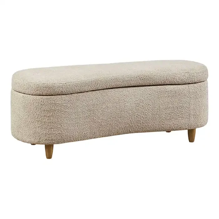 Belize Cream Boucle Curved Upholstered Storage Bench