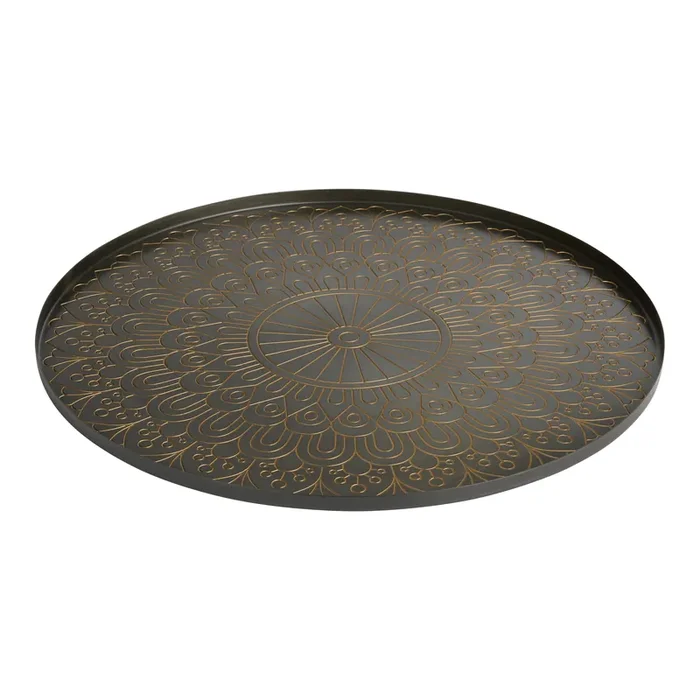 Black and Antique Gold Metal Etched Tray