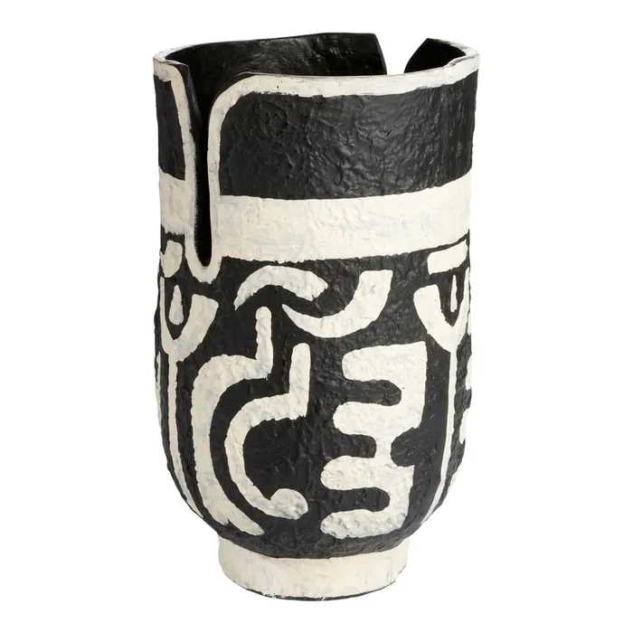 Black And Ivory Painted Ecomix Cylindrical Vase