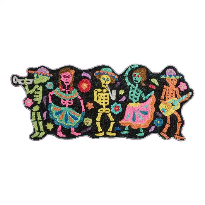 Black and Neon Skeleton Musicians Beaded Table Runner