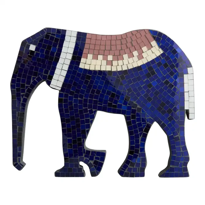 Black and Pink Glass Mosaic Elephant Wall Decor