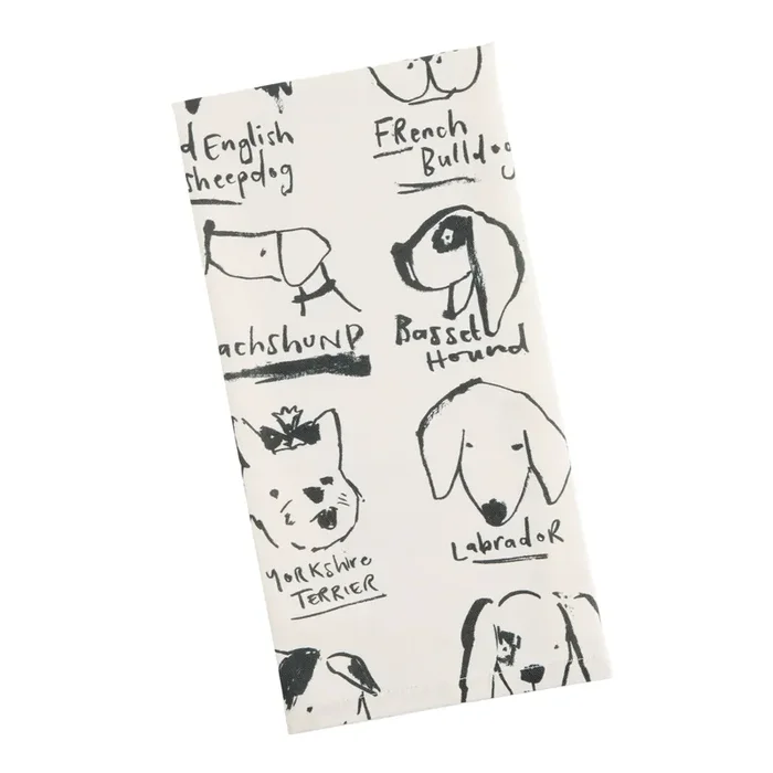 Black And White Illustrated Pets Kitchen Towel
