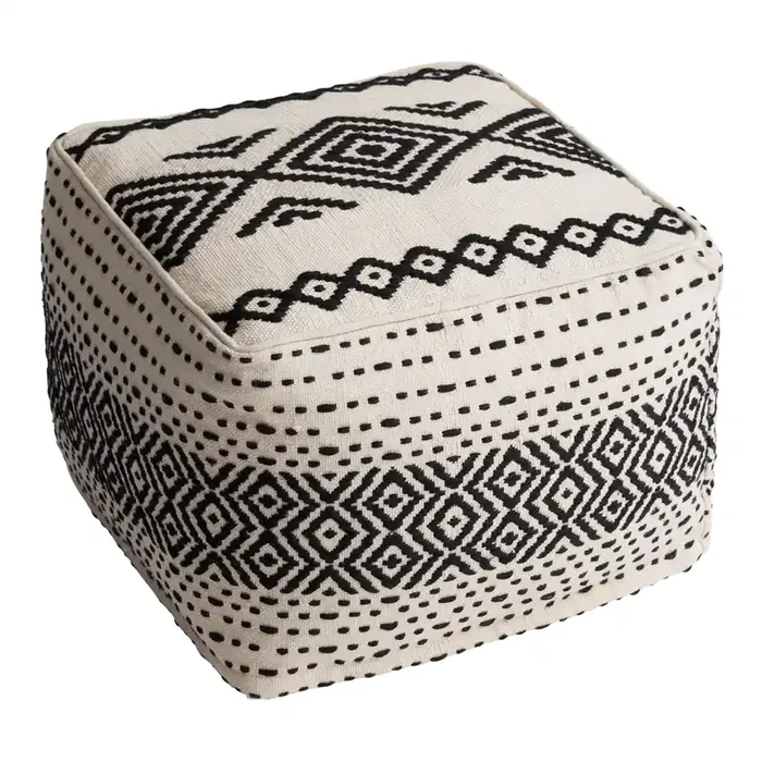 Black and White Kilim Indoor Outdoor Pouf