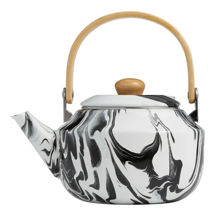 Black and White Marbled Enamel Tea Kettle