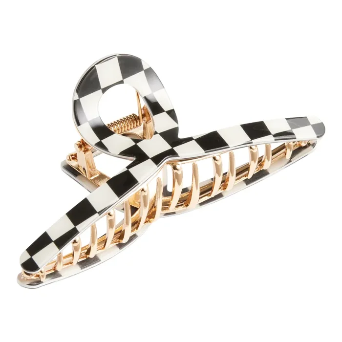 Black And White Metal Checkered Claw Clip