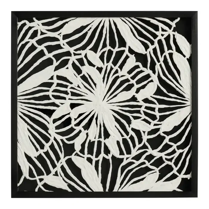 Black and White Rice Paper Botanical Shadow Box Wall Art