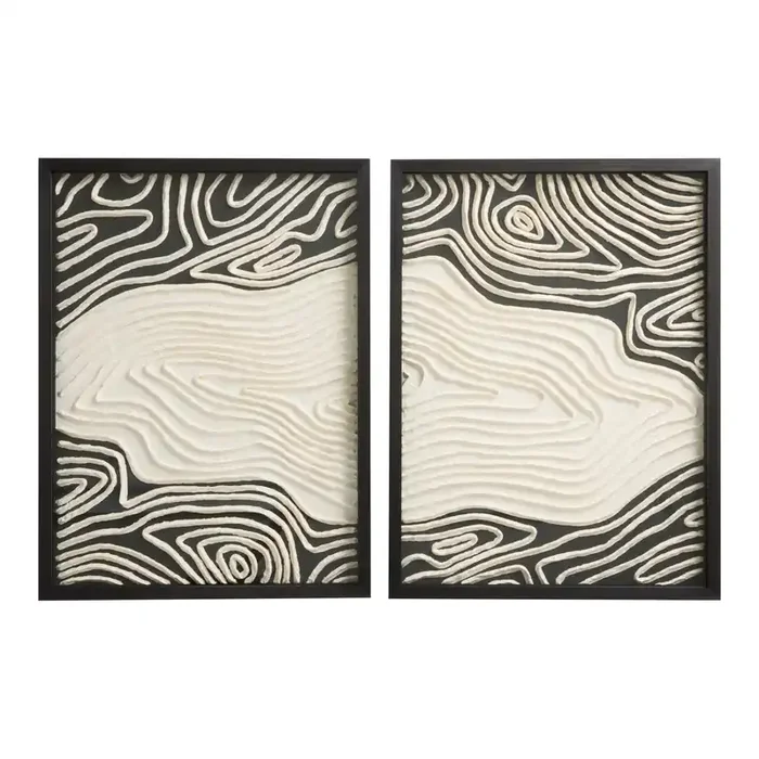 Black and White Rice Paper Pool Shadow Box Wall Art 2 Piece