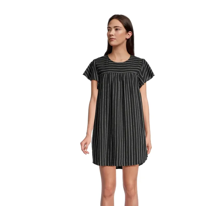 Black And White Woven Stripe Dress With Pockets