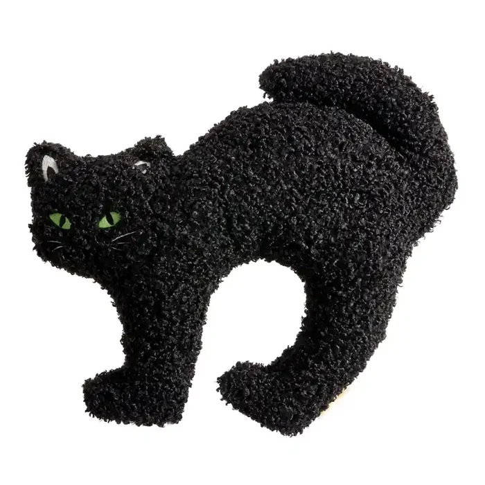Black Boucle Halloween Cat Shaped Throw Pillow